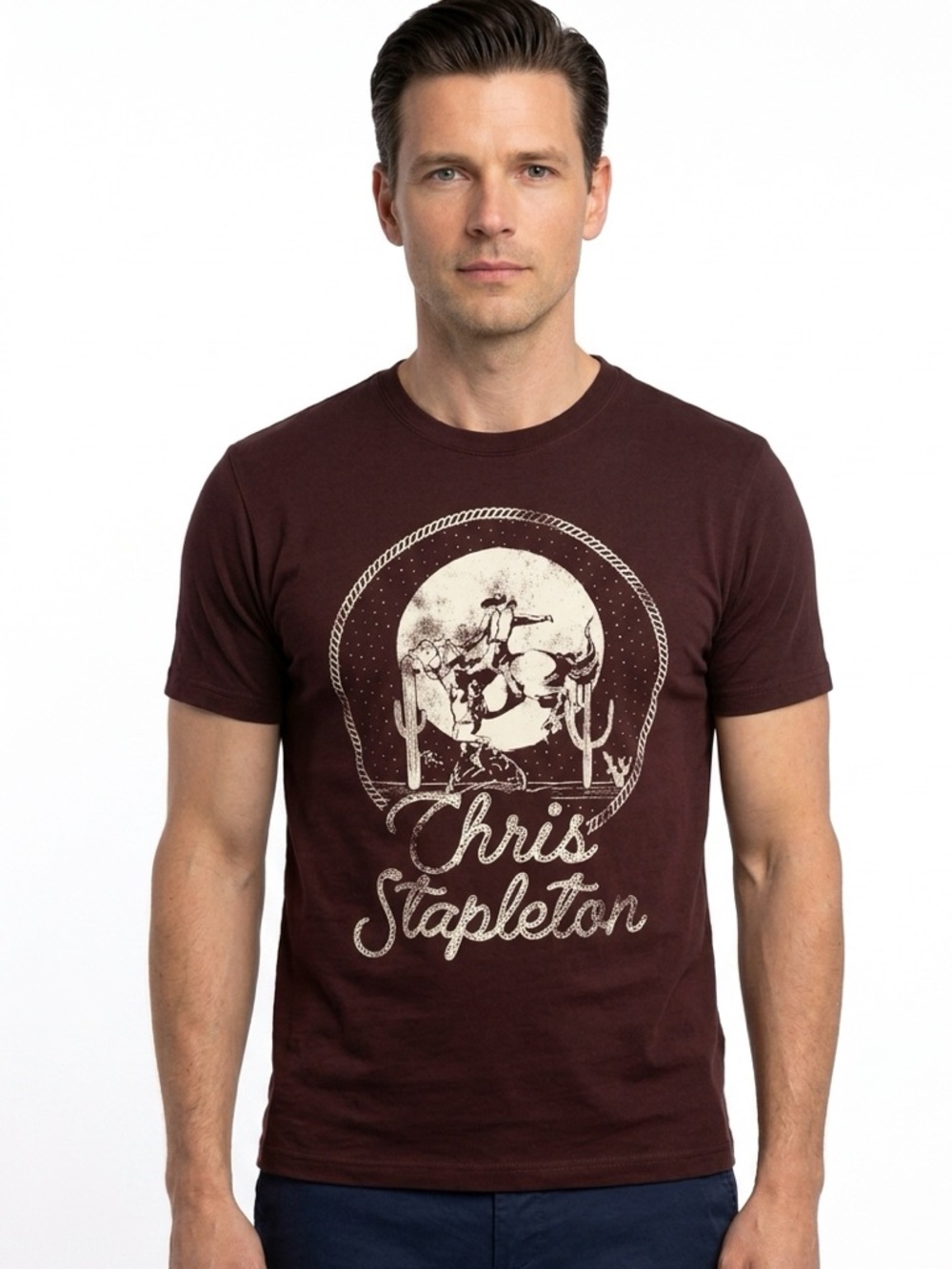 Chris Stapleton Cowboy Western Graphic T-Shirt Brown Men's Size M